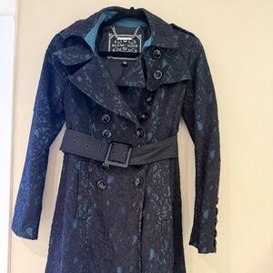 Blanc Noir Turquoise Black Lace Overlay Peacoat